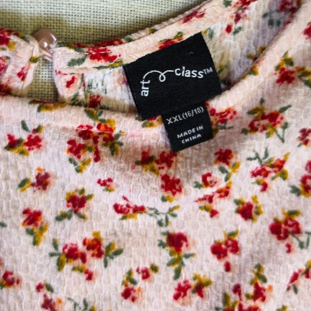 Art Class Girls XXL 16/18 Pink Floral Long Sleeve Textured Seersucker Dress